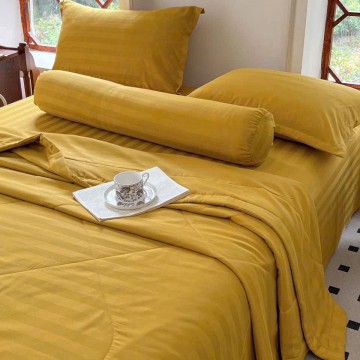 Bộ sản phẩm - Set 5 món chăn chần ga gối cotton 3F kẻ sọc cao cấp - mềm mát 